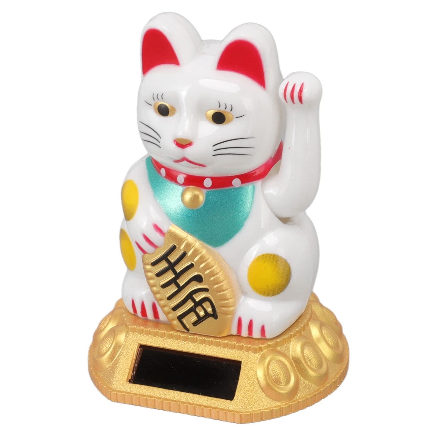 Tiiyee Chinese Lucky Cat, Waving Arm Maneki Neko Figurine Solar Powered Fortune Beckoning Cat Statue Decorations for Feng Shui Welcoming Home Car Business Openings Front Desk Ornaments (White)