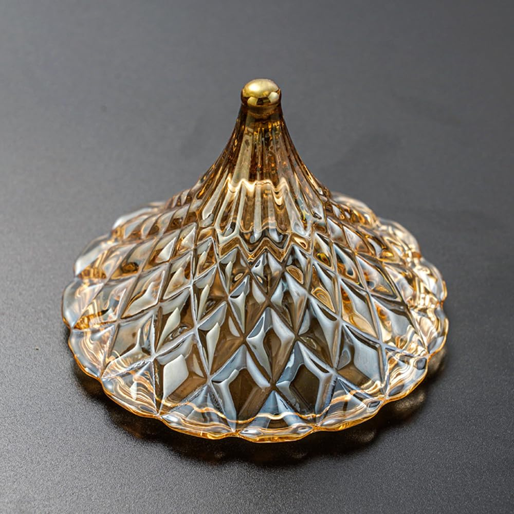ZUOLUO Amber Crystal Glass Jewelry Box, Jewelry Jar with Lid, Jewelry Dish Jewelry Tray Ring Holder, Jewelry Organizer Holder for Rings Bracelets Necklaces Pendants, Storage Jar for Tabletop (B)