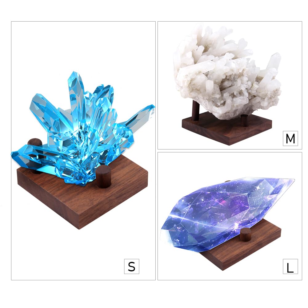 WAYUTO Walnut Crystal Display Stand Three-Peg Display Easel Stands for Fossil Coral Geodes Rock Mineral Agate