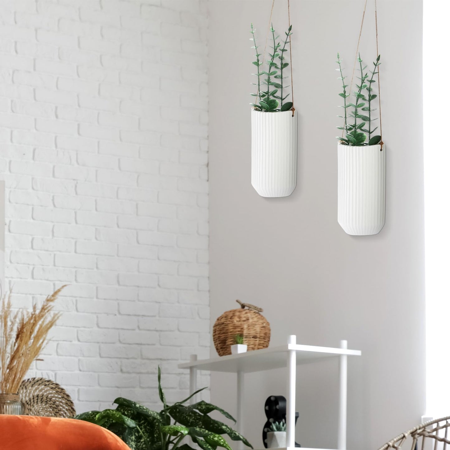 Ninehaoou 2 Pcs 5.9 Inch White Ceramic Wall Planter Modern Home Hanging Vase for Living Room Bedroom Bathroom Minimalist Indoor Ceramic Hanging Flower Vase for Dried Flowers Faux Greenery Plants
