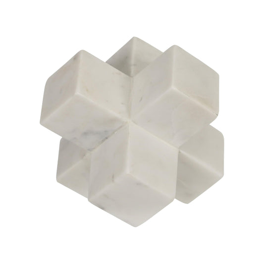 Geometric Cube Decorative Object – Marble Sculpture Modern Home Decor Ornament – Shelf Styling & Coffee Table Decor for Bathroom, Office & Living Room – 6.5", White