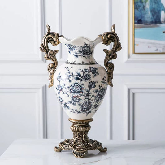 Magcolor Tall Table Modern Vase,Large Ceramic Flower Vases for Shelf Home Decor,Creative Classic Blue and White Vase 16.5 inch,Sophisticated Vessel for Decorative Branches and Dried Flower.