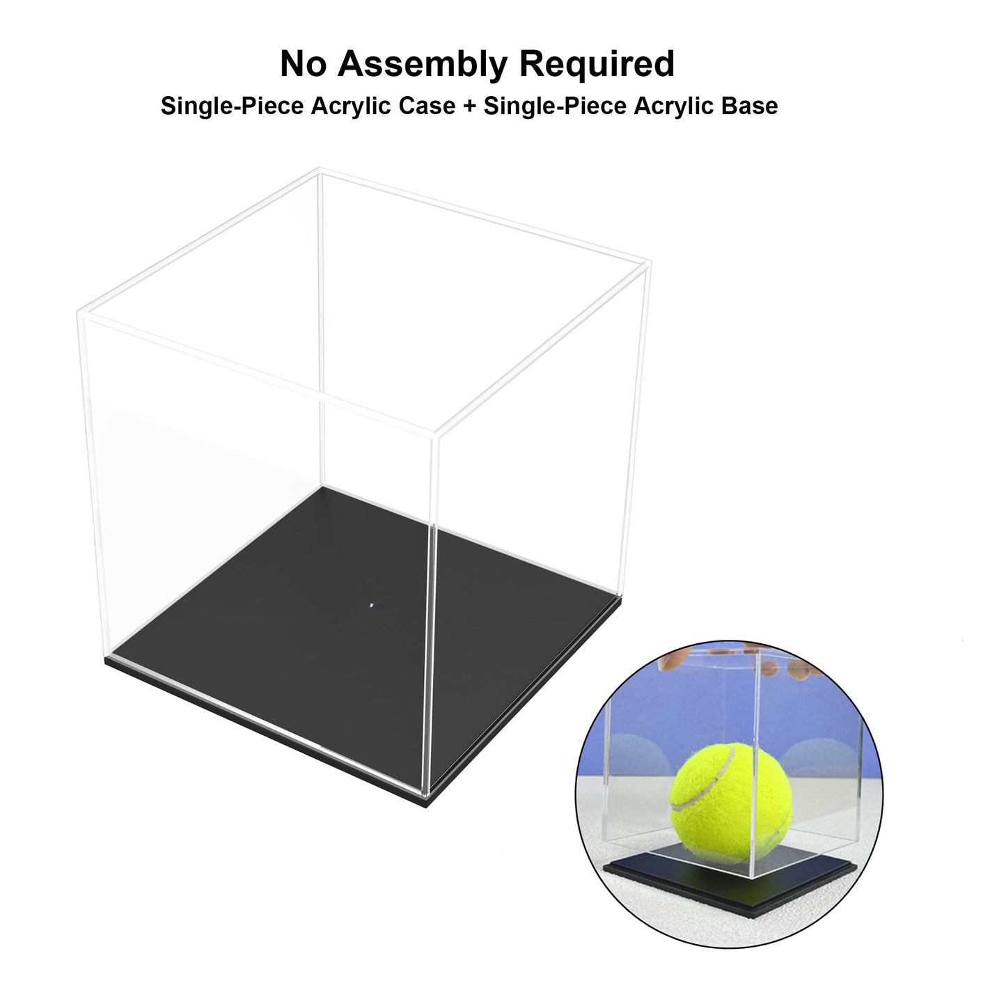 Acrylic Display Case, 4x4x4 Inch Cube Box With Matte Black Base, Clear Single-Piece Case for Softball Collectibles Figurines Mini Figures