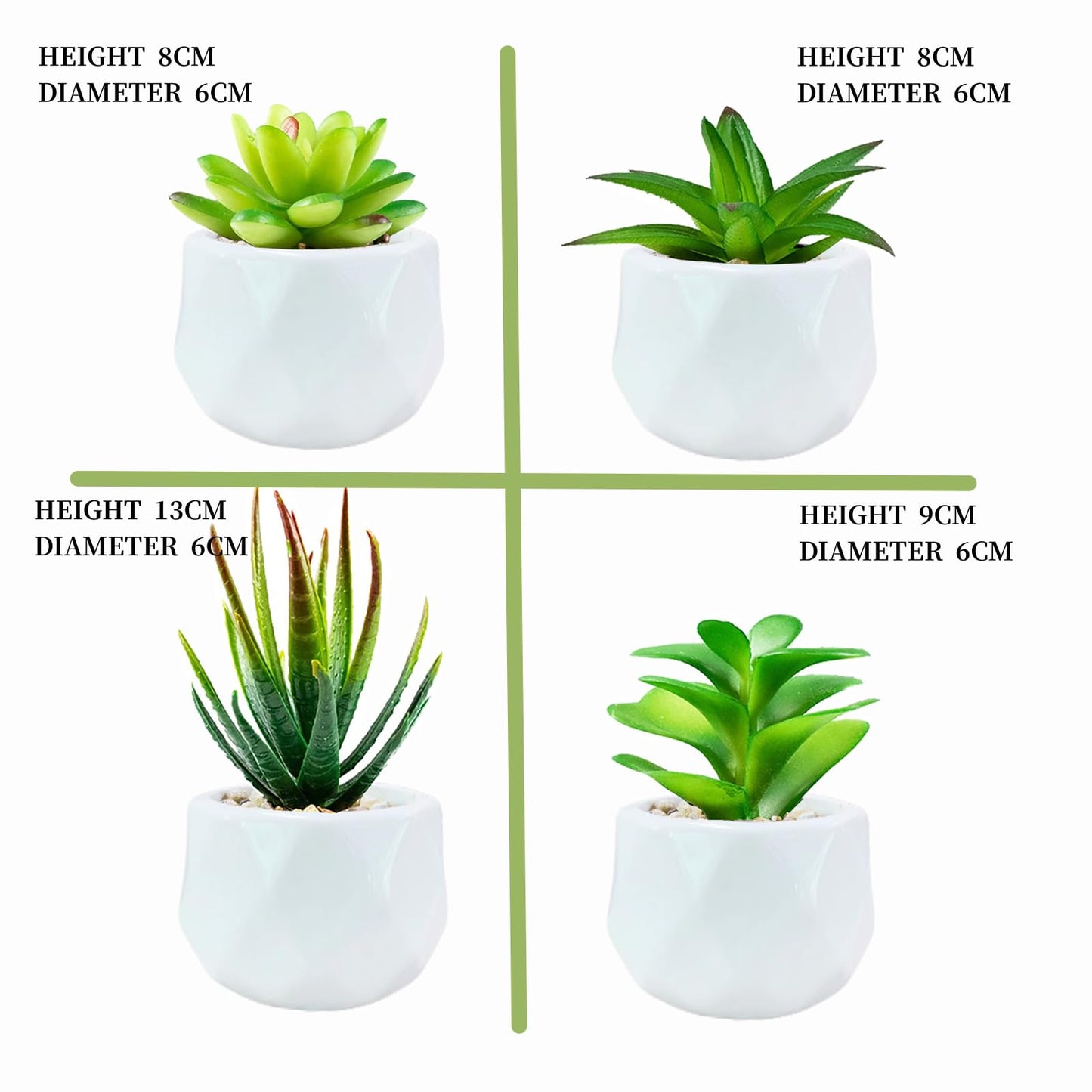 Succulents Artificial Plants Indoors in Mini White Ceramic Pots, Fake Succulents Outdoor, Aesthetic Green Succulents Decor Faux Desk Plant for Bathroom, Bedroom,Living Room,Office,Shelf (White)
