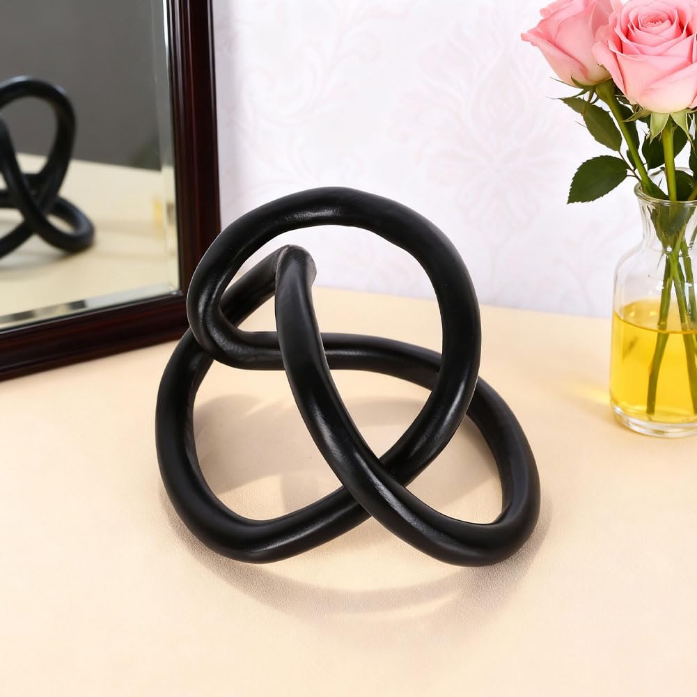 QIANLING Modern Gold Knot Sculpture for Home Decor - Abstract Geometric Art Decor for Living Room, Office, or Entryway (Black)