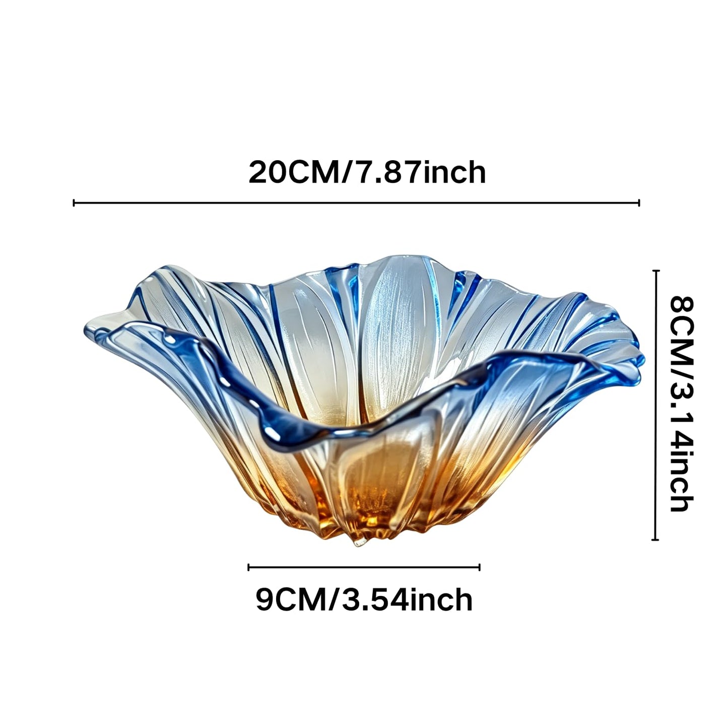 GotomRich 2 Piece Glass Salad Bowl Set - 7.87" Decorative Serving Bowls, 17 OZ (500ml) Multipurpose Bowls for Fruits, Veggies, Snacks, Candies, Desserts, Family Dinners & Parties (Blue, large size)