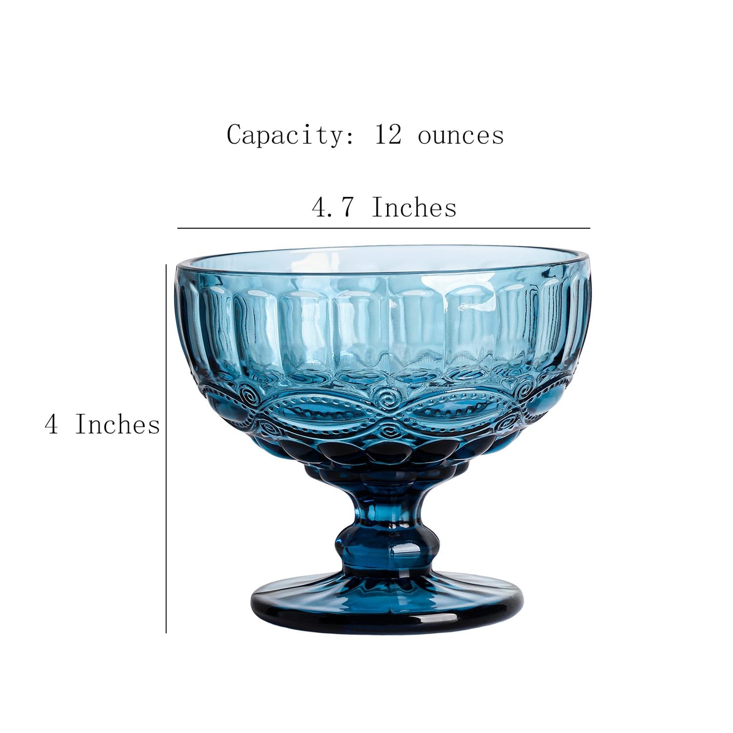 Gaolinci Vintage Line Embossed Glass Footed Dessert Bowl Ice Cream Bowl Trifle Bowl Salad Bowl Candy Cake Bowl for Home Party Wedding, 12 Oz