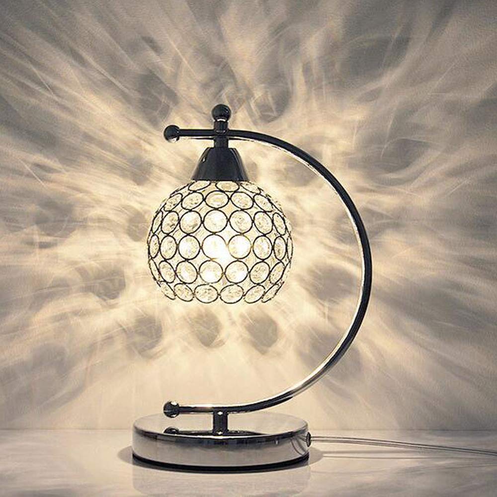Onerbuy Modern Crystal Table Lamp Plug in Bedside Lamp Chrome Silver Nightstand Desk Lamp E27 with On/Off Switch in Line for Bedroom, Living Room, Office, Dining Room, Hotel(CrystalTableLamp)