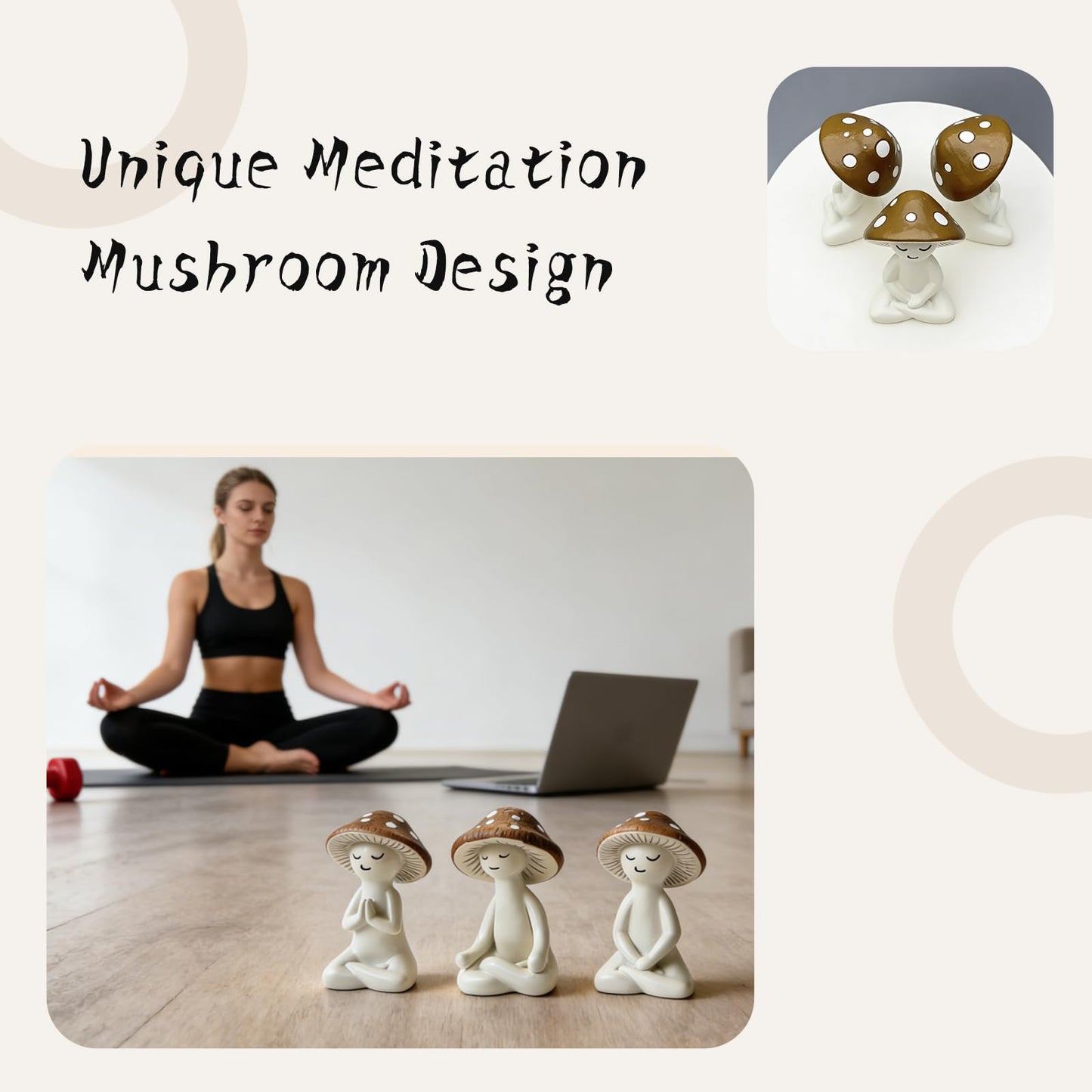 HPZIHYNAP 3 Pcs Ceramic Meditation Mushroom Figurines Set, Cute Yoga Mushroom Decor Statues for Desk, Home Office, Living Room & Garden, Unique Tabletop Ornament for Mushroom Lovers