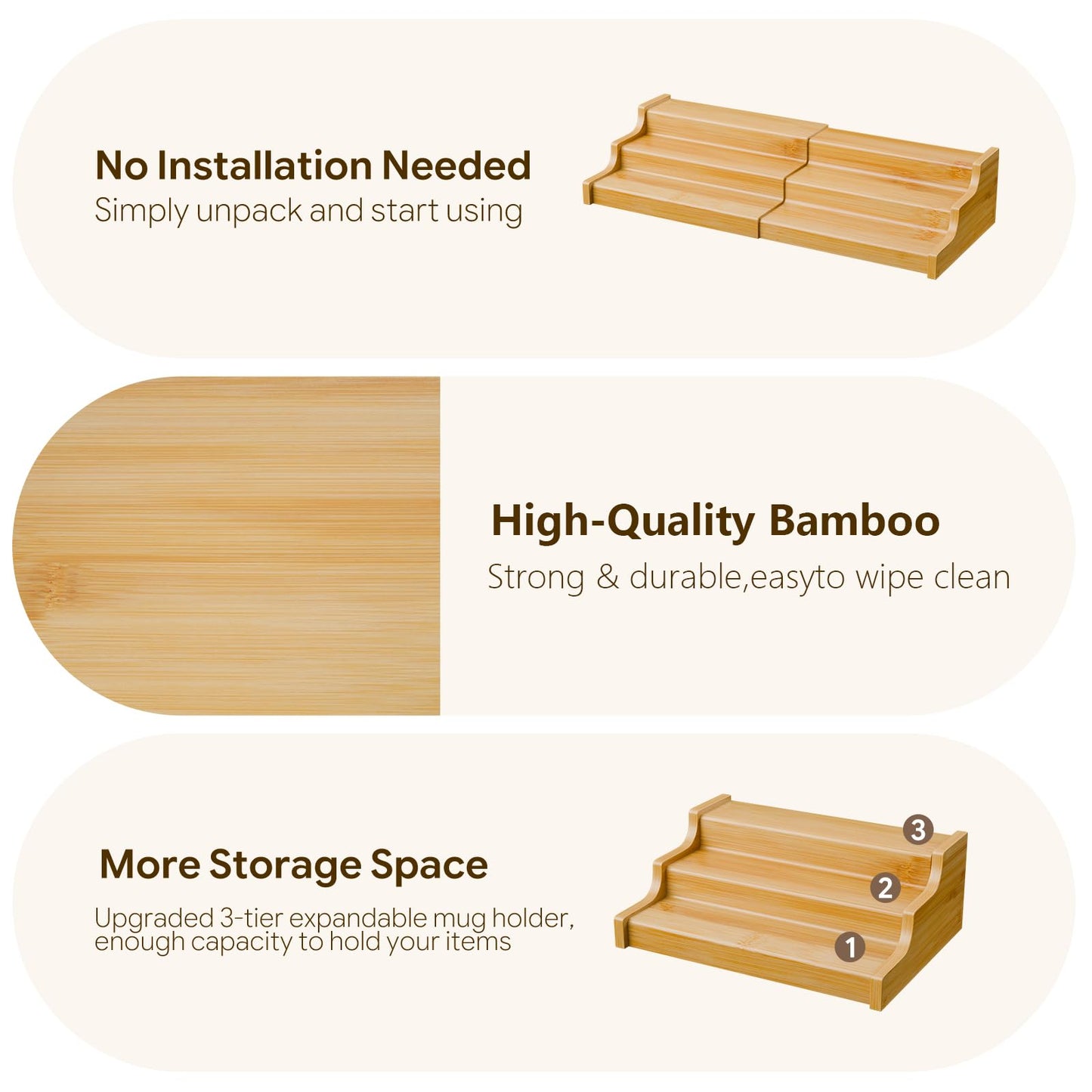 Simple Trending Expandable Bamboo Can Rack Organizer for Pantry, 3-Tier Adjustable Can Storage Holder Holds Up to 24 Cans, Canned Goods Storage Display for Cabinet, Countertop