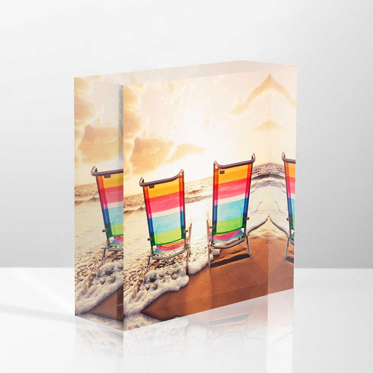 NOHSHE Desk Ornaments Vacation Sunset,Beach Chairs at Sunset Farewell Presents for Coworkers Appreciation Presents for Coworkers School Counselor Presents,Acrylic Crystal Panel Decoration