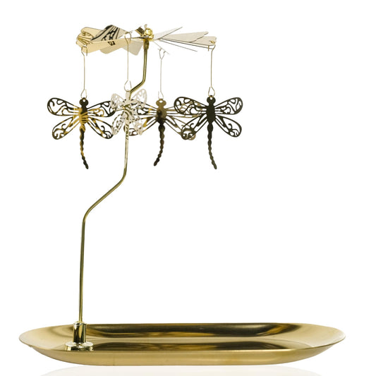 Rotary Candle Holder Dragonfly Gold Metal Spinning Tea Lights Candle Holder, Romantic Scandinavian Designed Candlestick Ornament for Wedding Party Christmas Festival Home Decor,Dragonfly