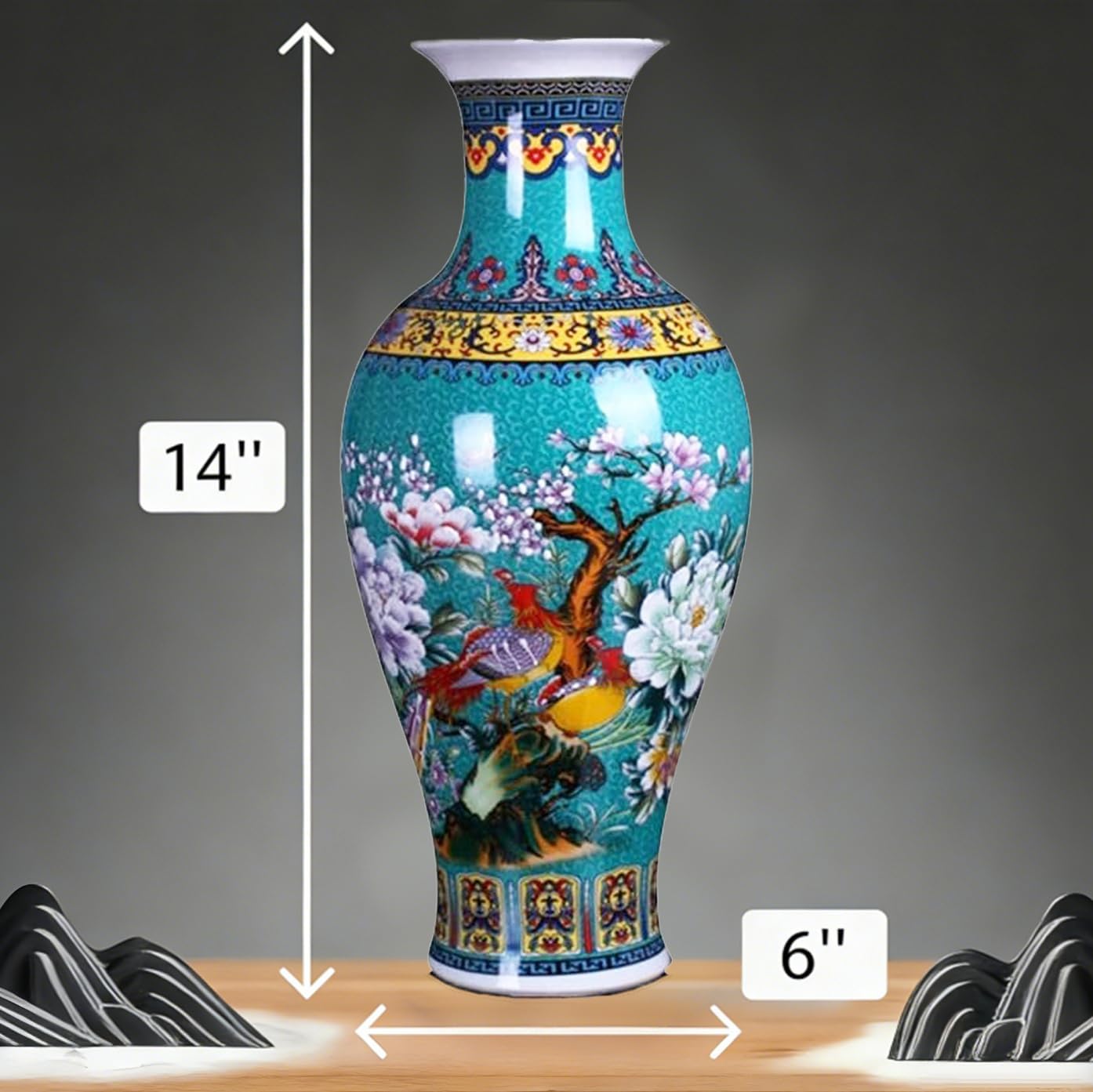 14” Jingdezhen Large Fishtail Ceramic Vase Golden Handmade Home Decorative Vase, Modern Luxury Accent for Living Room, Wedding, or Gift. Elegant Floral Arrangement Centerpiece. (Green)