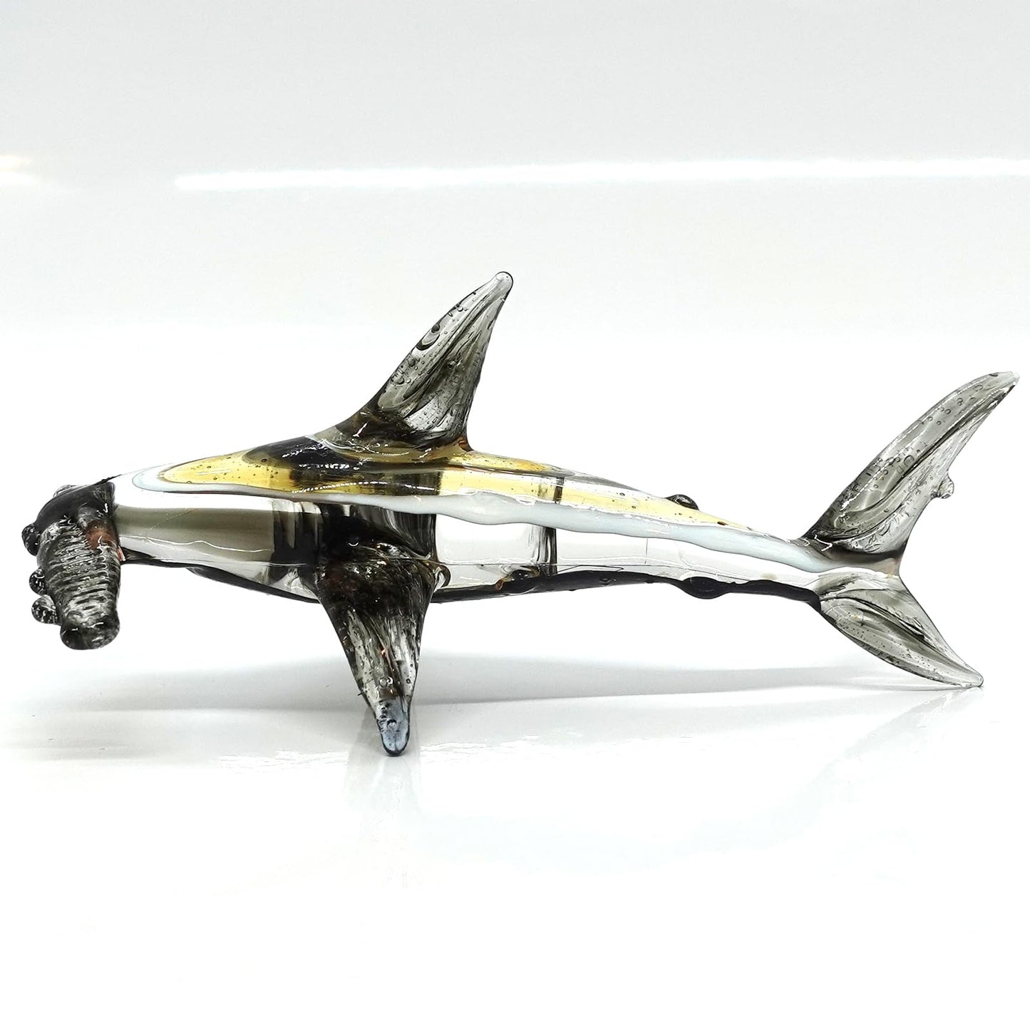 Sansukjai Hammer Shark Miniature Figurines Sea Animals Hand Painted Blown Glass Art Gold Trim Collectible Gift Decorate (Black Yellow)