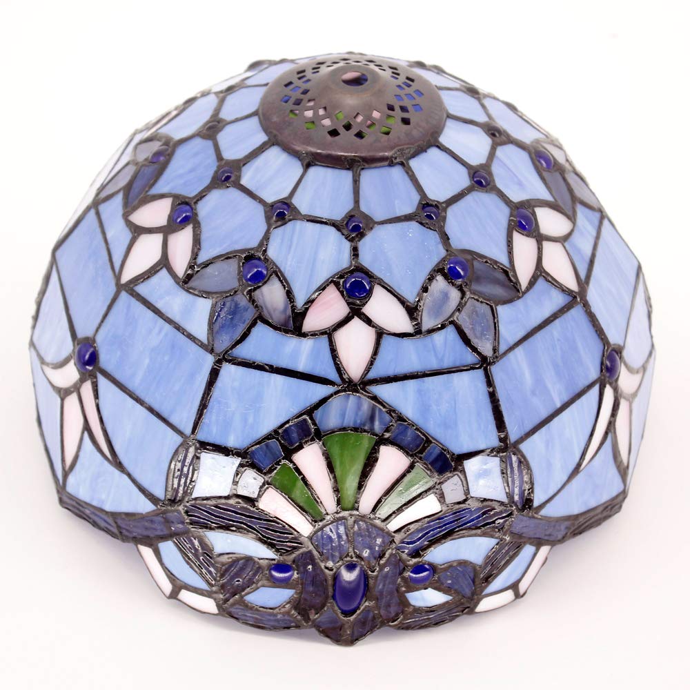 WERFACTORY Tiffany Lamp Stained Glass Table Lamp 12X12X18 Inches Blue Purple Baroque Style Lavender Bedside Reading Desk Light Decor Bedroom Living Room Home Office S003C Series