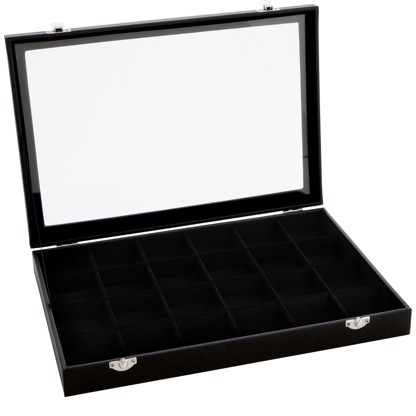 Juvale Black Velvet Jewelry Display Tray Organizer Case - Jewelry Display for Vendors w/Glass Cover - 24 Slot Tray with Removable Grids - Crystal & Rock Collection Box - Black 14 x 9.5 x2 in