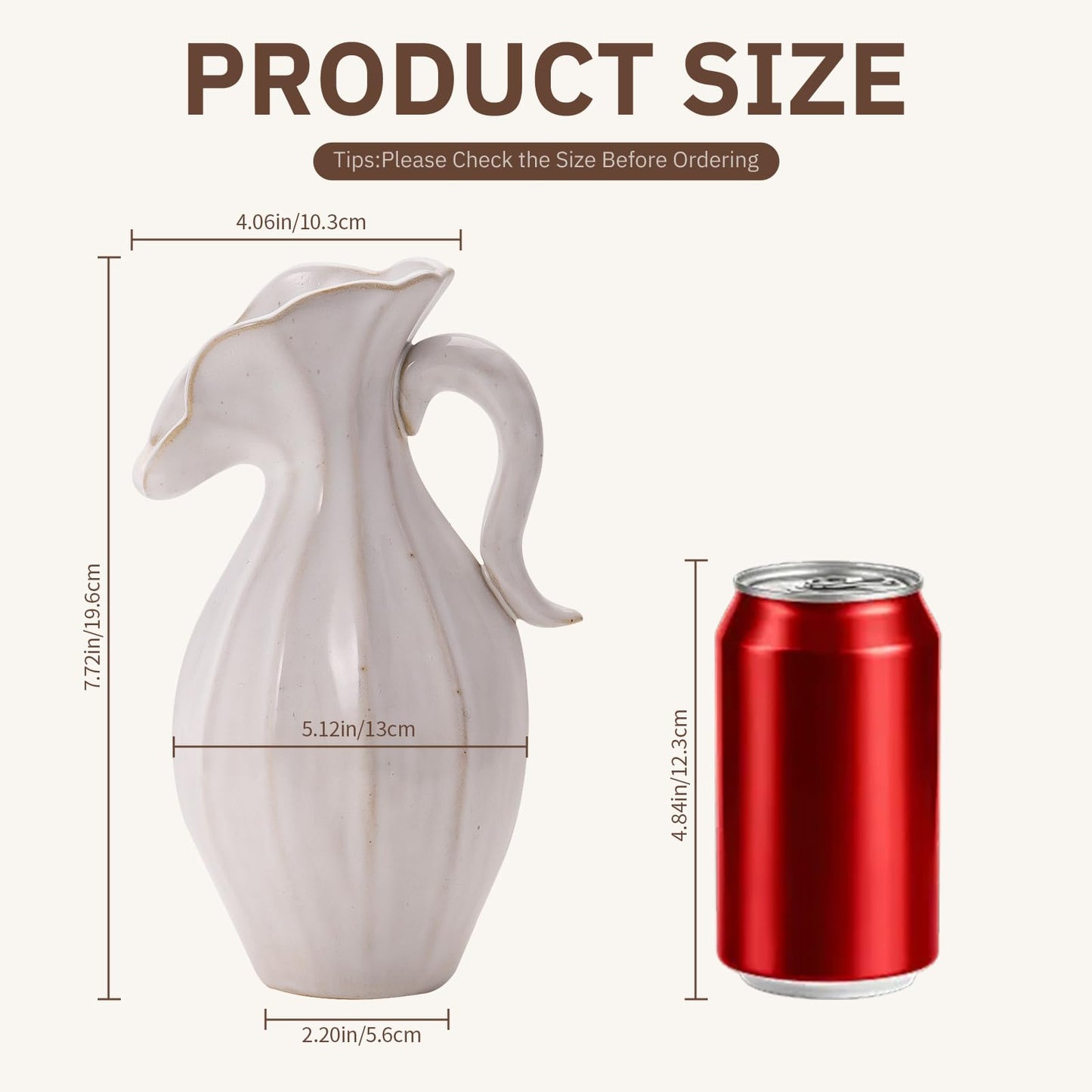 Evaithou Ceramic Pitcher Vase, 7.7" Cream White Reactive Glaze