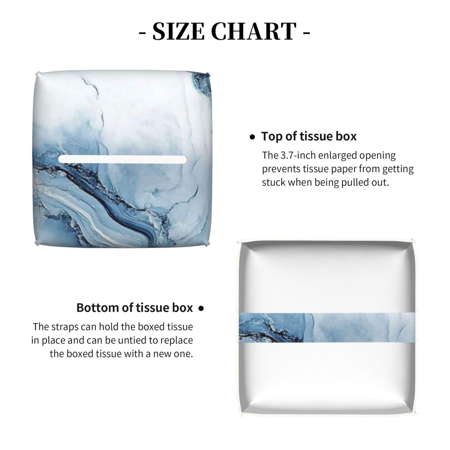 Blue Marble Tissue Box Cover Modern Square Leather Tissue Holder Decorative Facial Tissue Cube Paper Cover Case Organizer for Bathroom Night Stands Desk Tabletop Living Room Home