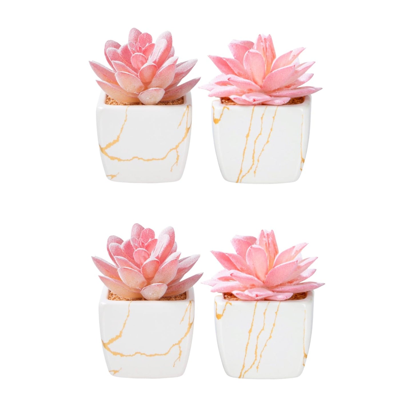 Taybonds Artificial Succulent in 4PCS White Ceramic Pot, Small Fake Succulents Plants for Office and Desk Decor,Bathroom, Bedroom, Shelves, Vanity for Women