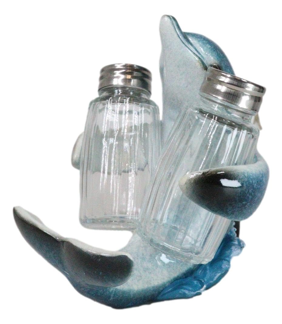 Ebros Gift Nautical Ocean Marine Blue Dolphin Riding Sea Waves Hugging Salt And Pepper Shakers Holder Figurine Stand For Coastal Beach Marine Wildlife Dolphins Enthusiasts