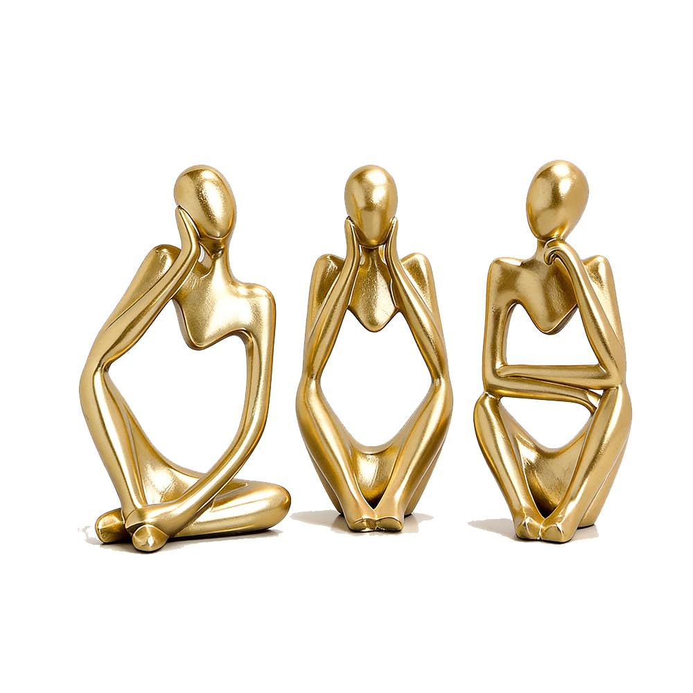 3-piece Set Abstract Thinker Figure Sculpture Gold Resin Crafts Suitable for Decoration Ornaments in Living Rooms Dining Rooms and bedrooms