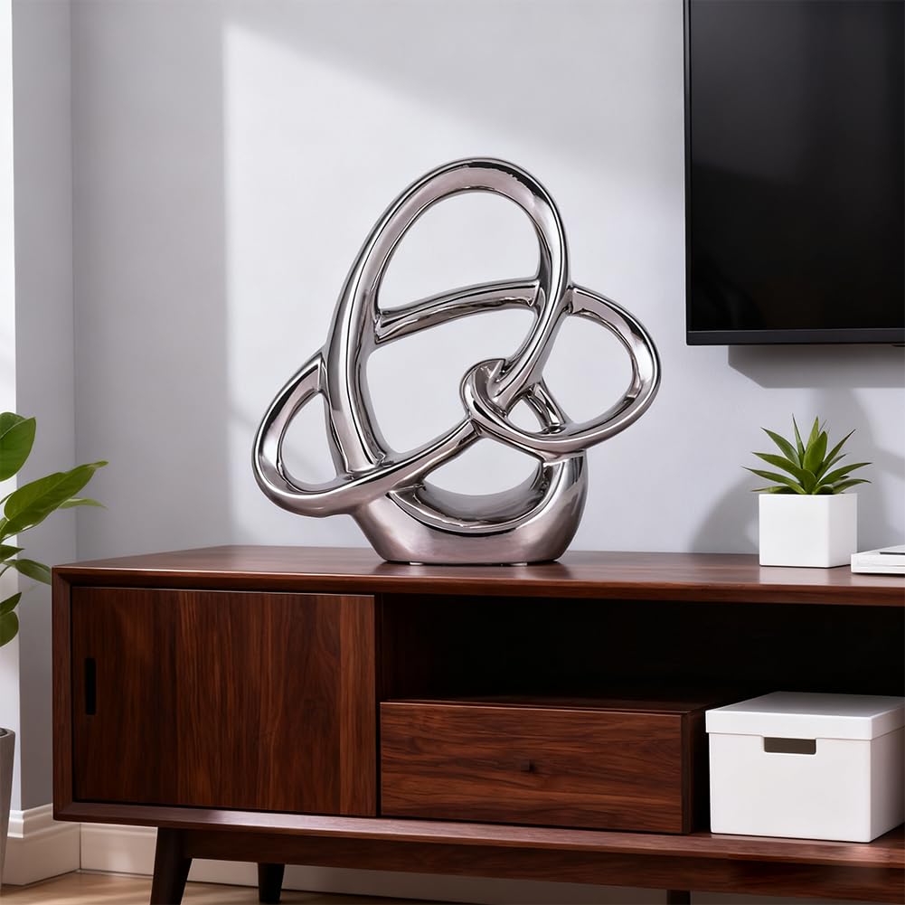XIYOUQI Modern Silver Ceramic Statue – 8.66in Abstract Art Sculpture for Dining Table Decorations, Home Decor Accents for Shelf, Mantel, Office or Living Room Centerpieces