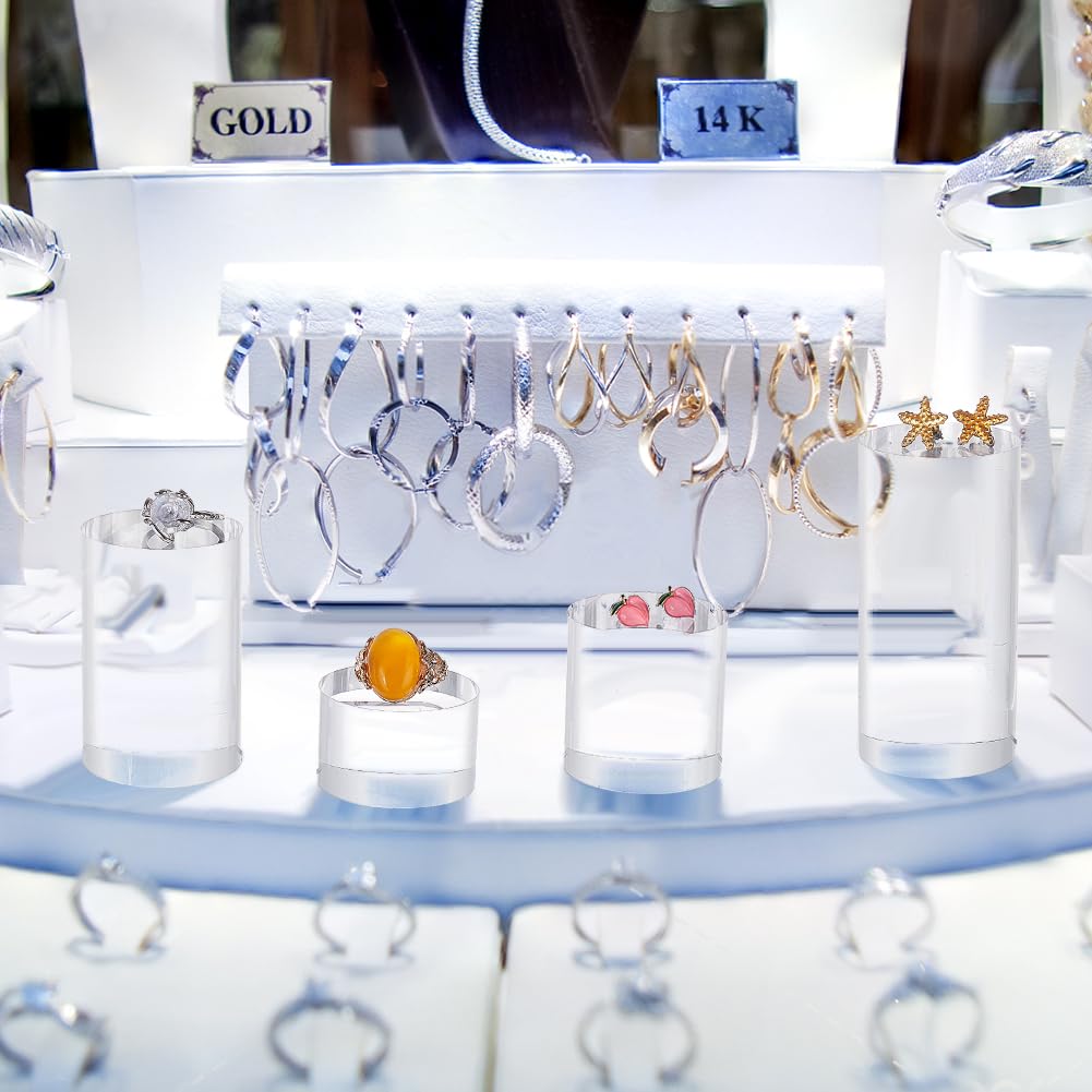 BENECREAT 5Pcs Clear Acrylic Display Block 1/1.6/2.4/3.2/4 Inch Round Cylinder Solid Display Pedestal Stand for Jewelry Gem Display Pop Figures Cosmetic Showing