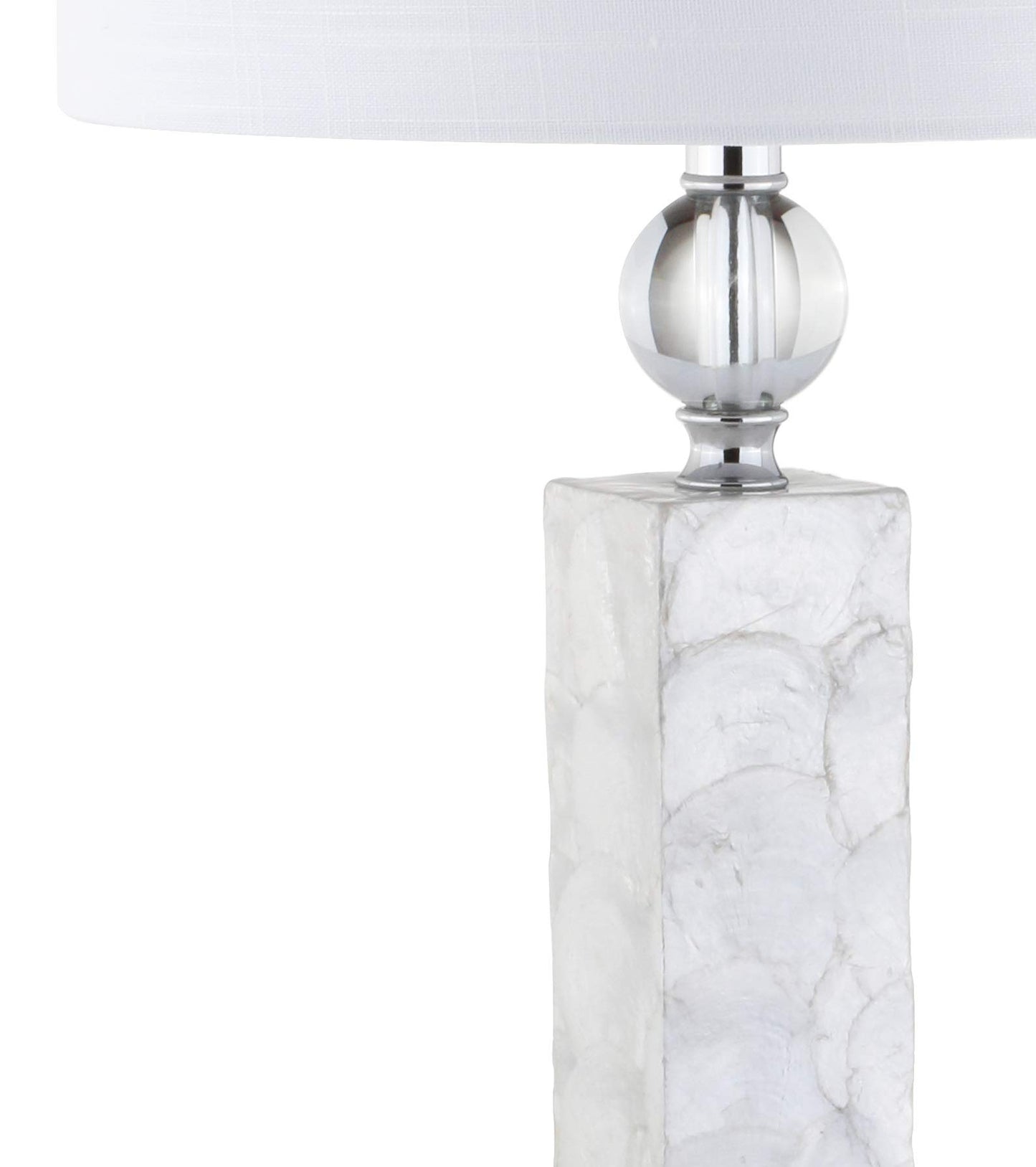 JONATHAN Y 32" White Mother of Pearl and Crystal Table Lamp Set of 2 for Bedroom, Coastal Mosaic Seashell Column Lamps for Living Room, Linen Drum Shade, LED Bulbs Included JYL4006A-SET2