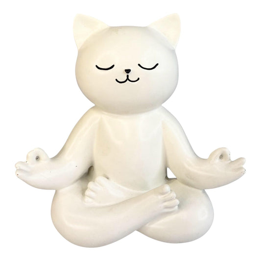 Top Brass Yoga Cat Figurine – Playful White Resin Zen Kitty Statue for Home Meditation Décor, Fun Gift for Pet Lovers & Yogis