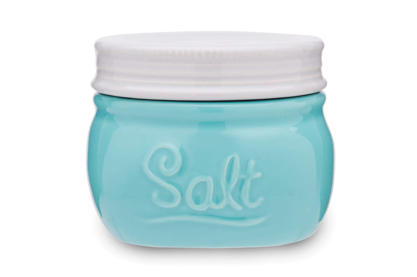Fox Run Vintage Style Mason Jar Salt Cellar, Blue Ceramic with White Lid, 1 Cup Capacity