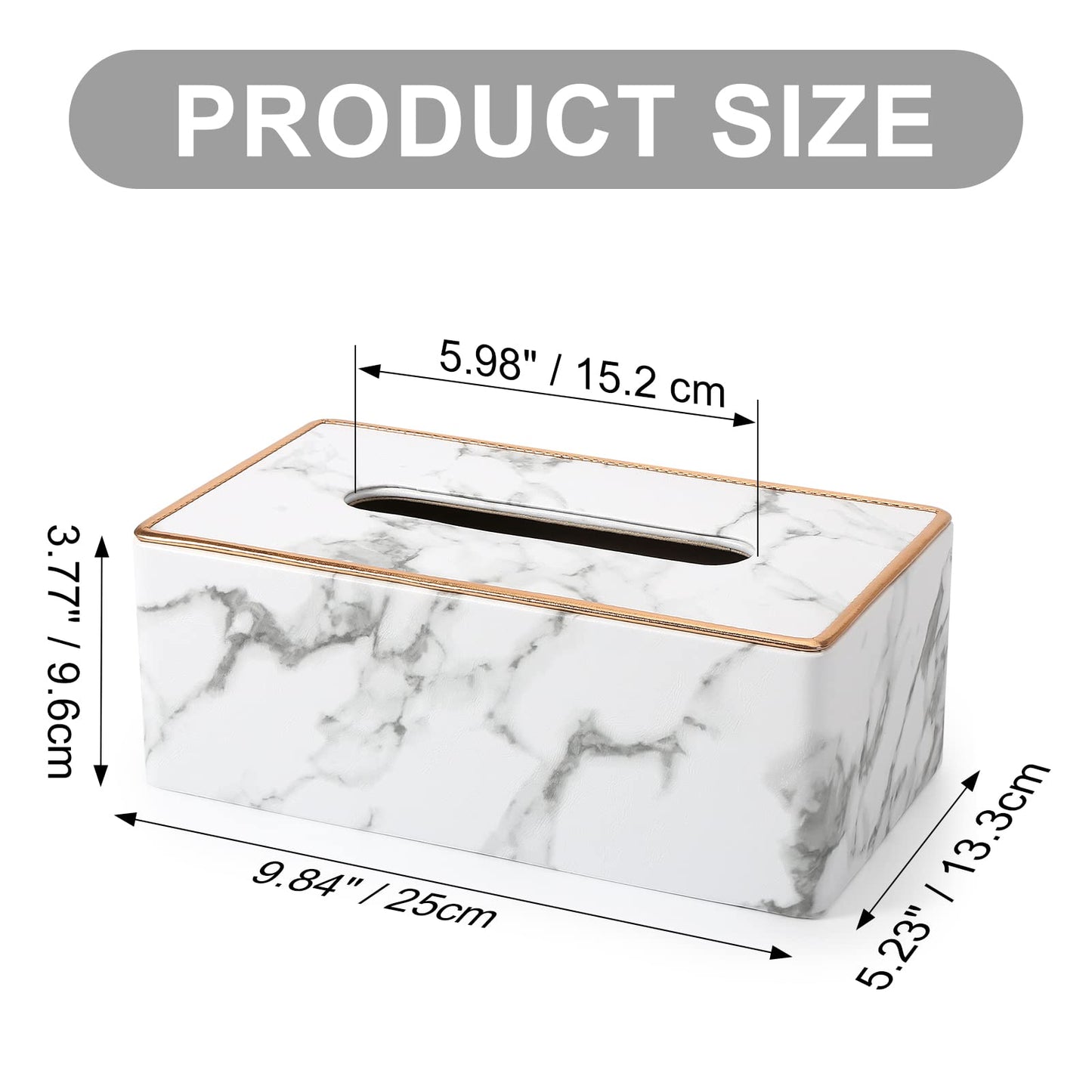 Tissue Box Cover, PU Leather Tissue Box Holder Rectangular Tissue Holders for Home/Office/Car Decoration 9.84"X5.23"X3.77" - Phnom Penh Marble