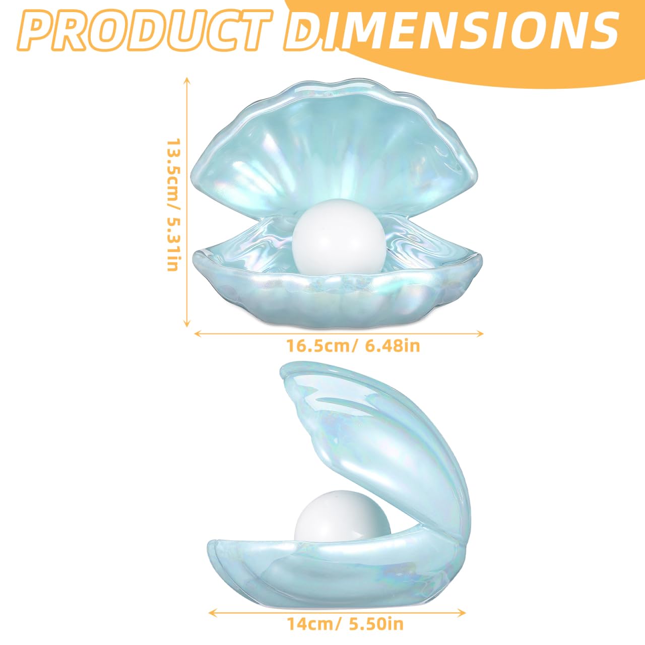 IMIKEYA Shell Pearl Light, LED Ceramic Pearl in Shell Night Light Desktop Portable Ocean-Inspired Seashell Lamp for Bedroom Home Decor, Blue