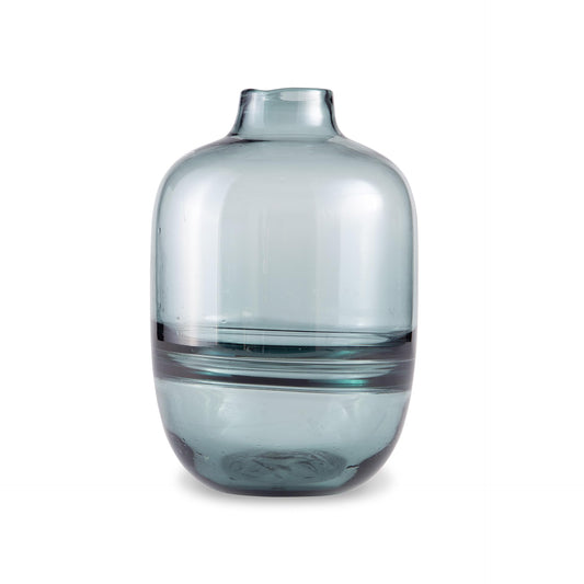 Signature Design by Ashley Lemmitt Teal Glass Vase, 10 Inch Watertight Decorative Bottle, Glass Construction for Contemporary Table Centerpieces, Transparent Blue