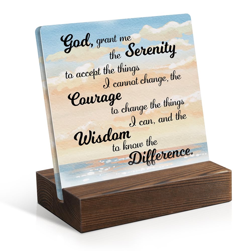 Juoqg God Grant Me The Serenity Acrylic Sign with Wooden Stand, Funny Serenity Prayer Gifts for Women Men, Recovery Sobriety Plaque for Friends, Mental Health Gifts for Coworker Sister