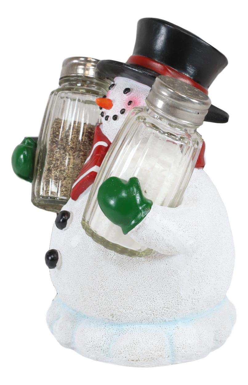 Ebros Gift Christmas Winter Santa's Frosty The Snowman With Black Top Hat Glass Salt And Pepper Shakers Holder Figurine Jolly Seasoning Festive Accent Kitchen Bar Decorative 6.5"H