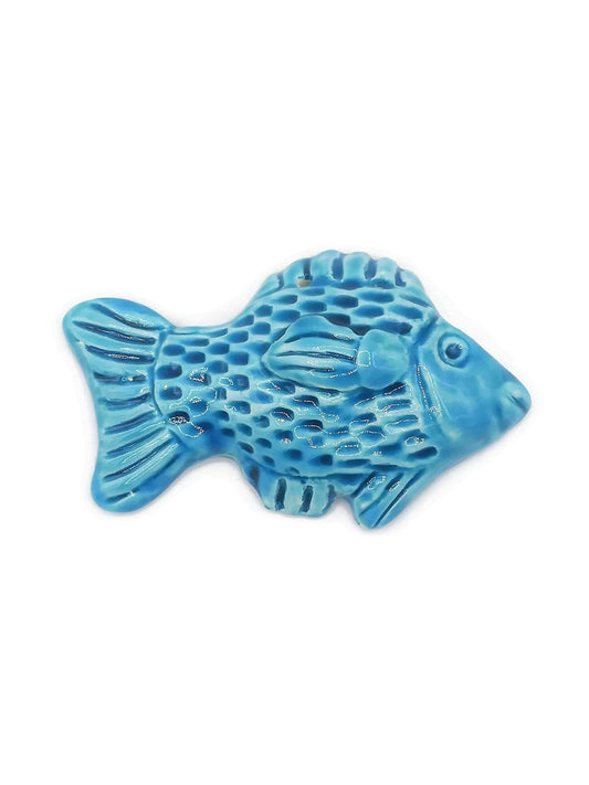 Handmade Ceramic Fish Wall Hanging, Hand Painted Colorful Artisan Pottery Wall Decor Beach Themed, Unique Ocean Wall Art For Home Decor (13cmX8cm, Blue)