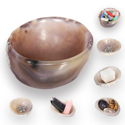 Orientrea Agate Decorative Bowls, Approximately 3.1"- 4.1", Hand Polished Gem Stone Bowls, Natural Raw Crystal Decorative Dish Jewelry Storage Agate Bowl for Meditation, Reiki, Healing