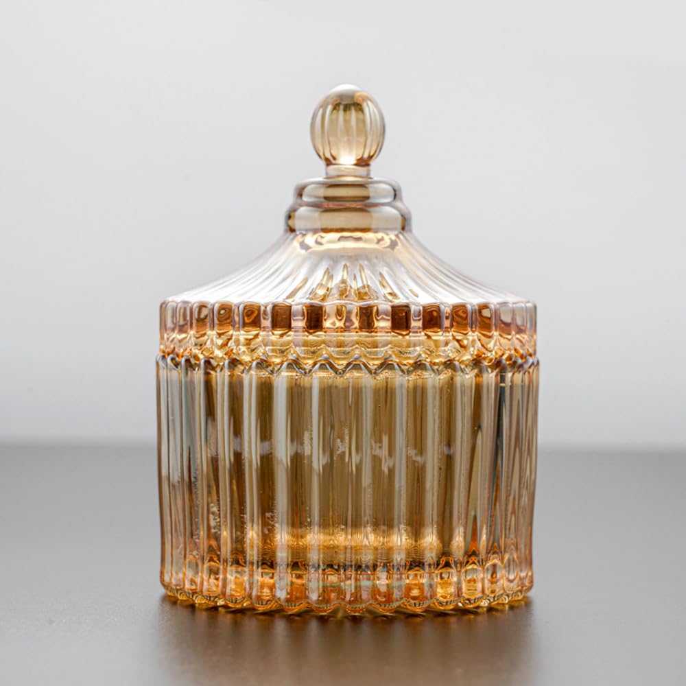 ZUOLUO Amber Crystal Glass Jewelry Box, Jewelry Jar with Lid, Jewelry Dish Jewelry Tray Ring Holder, Jewelry Organizer Holder for Rings Bracelets Necklaces Pendants, Storage Jar for Tabletop (D)
