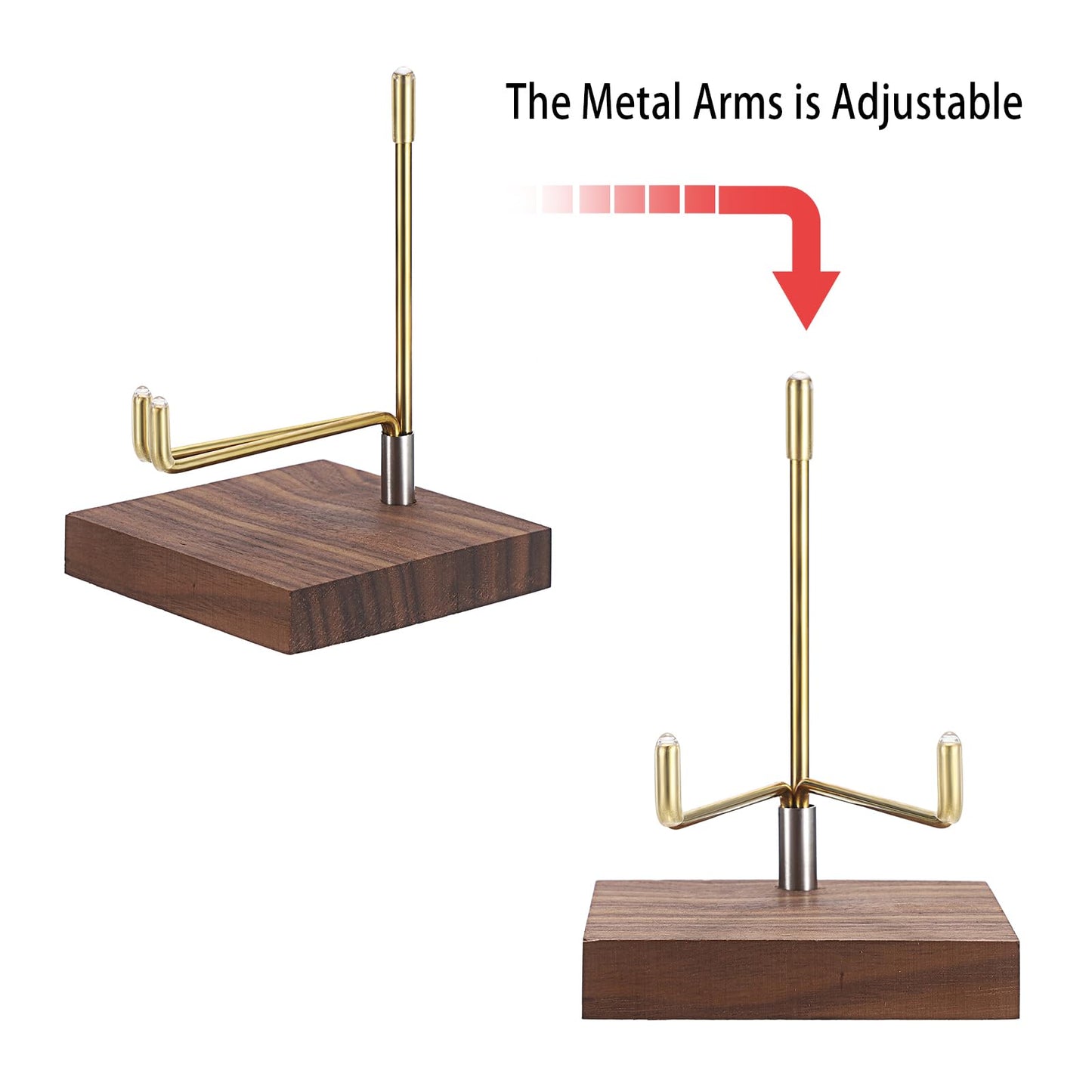 Hipiwe Adjustable Metal Arms Display Stand Easel with Wooden Base - Rocks Crystal Display Easel Holder for Mineral Agate, Gemstones, Fossils, Coral Geodes, Plate and Photo,3.1"x3.1"x4.6"