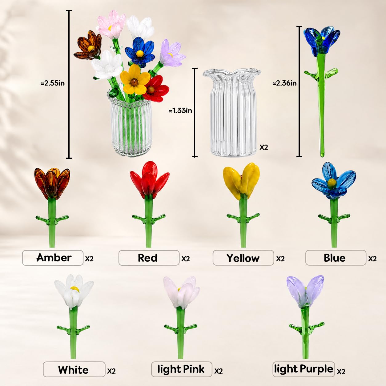 Nalqev Artificial Flowers and Vase,Glass Flower Vases for Bouquet