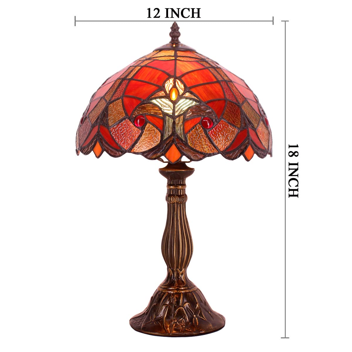 WERFACTORY Tiffany Lamp Red Liaison Stained Glass Table Bedside Lamp