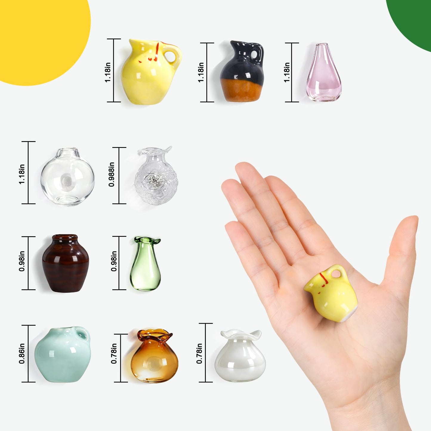 Oasis Origin Hand-Blown Mini Vase Magnets for Fridge, Set of 10 Artisan Glass & Ceramic Bud Vases, Each One Unique, Tiny Garden Decor Gift for Mom, Teachers & Coworkers