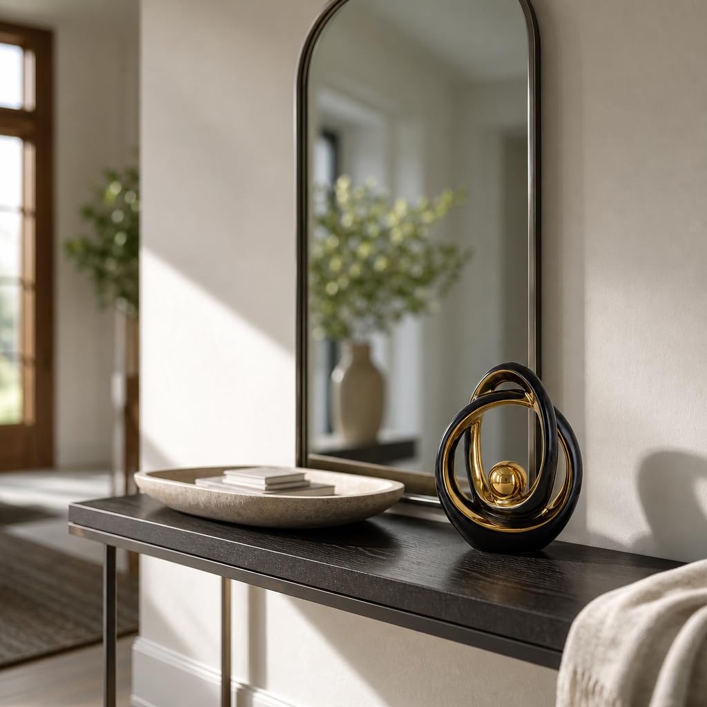DOVDOV Black and Gold Ceramic Abstract Sculpture, Modern Tabletop Statue for Living Room Decor, Decorative Accent for Coffee Table, TV Stand, Mantel, Entryway Console
