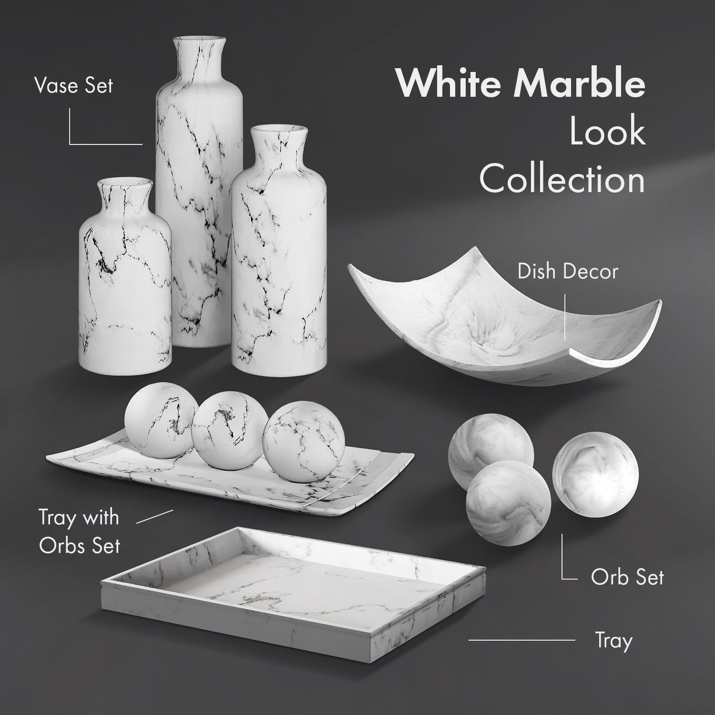 Creative Scents Black & White Small Set of 8 Marble Look Decorative Balls for Bowls – Decorative Orbs Spheres for Coffee Table Centerpiece, Dining Table, Living Room - Modern Bowl Fillers for Home