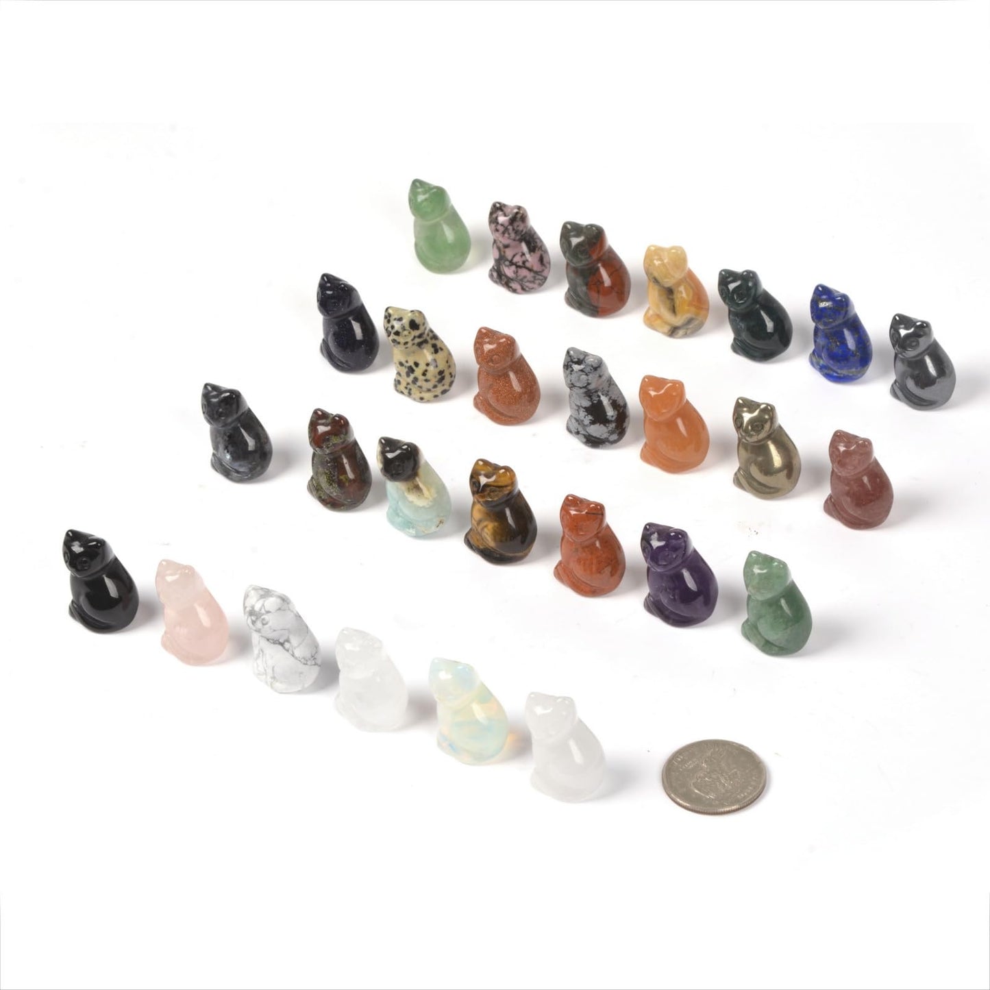 Justinstones Quartz Crystal Gemstone Carved Cat Sculpture Animal Kitten Cat Statue 30mm Mini Crystal Sit Cat Figurine Smooth Cute Small Cat Energy Crystal Decor Gift(Pack of 12)