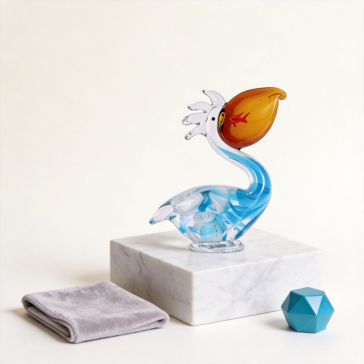 DOVDOV Hand Blown Glass Sculpture, Blue Glass Bird Figurine, Modern Home Decor piece, Perfect for Display on Living Room Bookshelves, mantelpieces, TV Stands, or entryway Tables.