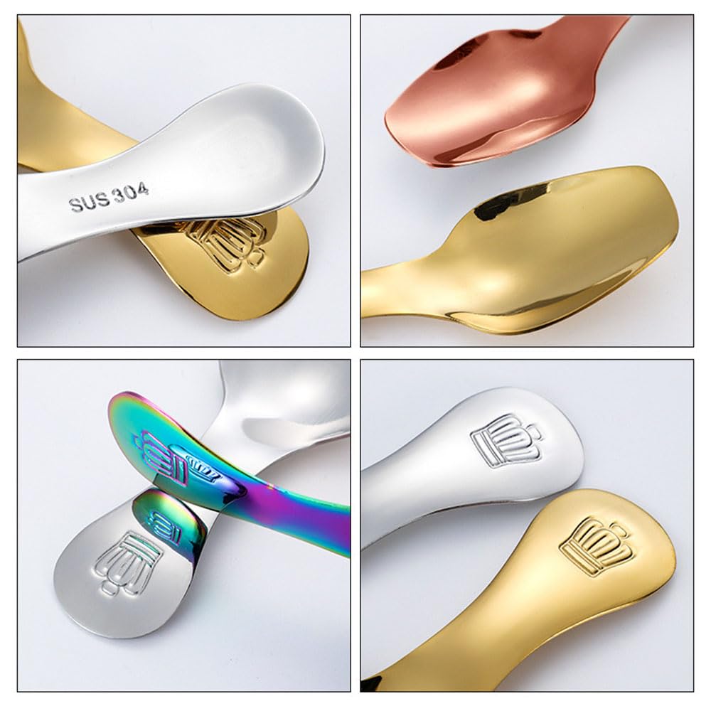 2 Pcs Short Handle Spoons - Stainless Steel Mini Scoops - Small Dessert Spoon for Salt, Dessert, Sugar, Coffee, Tea, Sugar, Honey, Spice, Ice Cream, Candy, Fit in Canisters