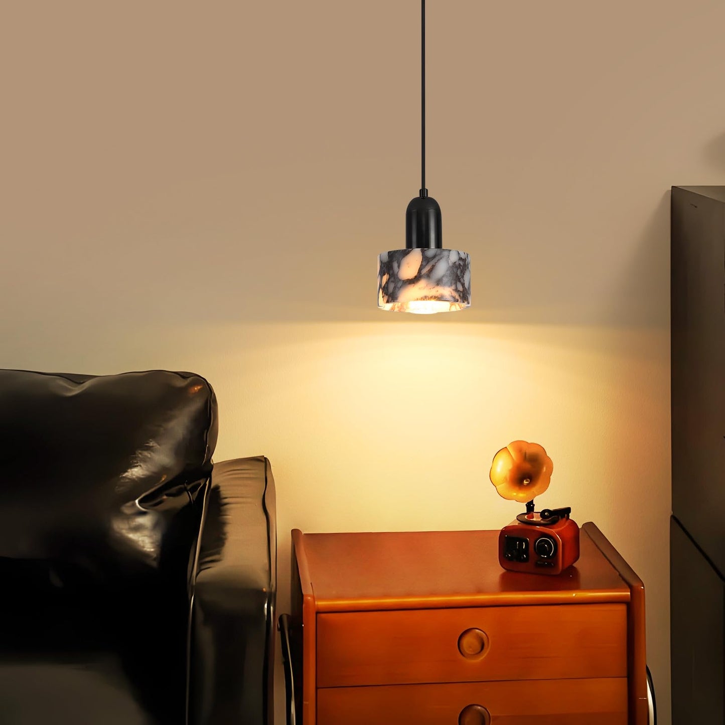 Fivemengo Natural Stone Pendant Light 4.7in, Mini Wabi Sabi Pendant Light 2 Pack, Mini Nordic Hanging Stone Lamp Lighting Fixture for Dining Room Bedroom Corner (Bulb Included)