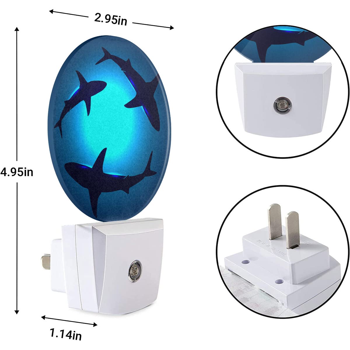 EKOBLA Floating Sharks Night Light, Summer Sea Beach Night Lights Plug into Wall with Dusk to Dawn Sensor, Coastal Nautical Nightlights for Bathroom and Bedroom