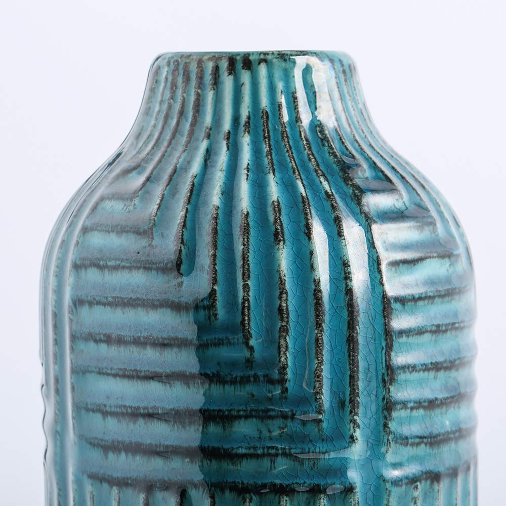 hjn Teal Hand-Glazed Ceramic Vase - 10.6" H Modern Decorative Centerpiece Vase for Fresh/Dried Flowers, Home Decor for Living Room Bookshelf Mantel | Wedding Housewarming Gift